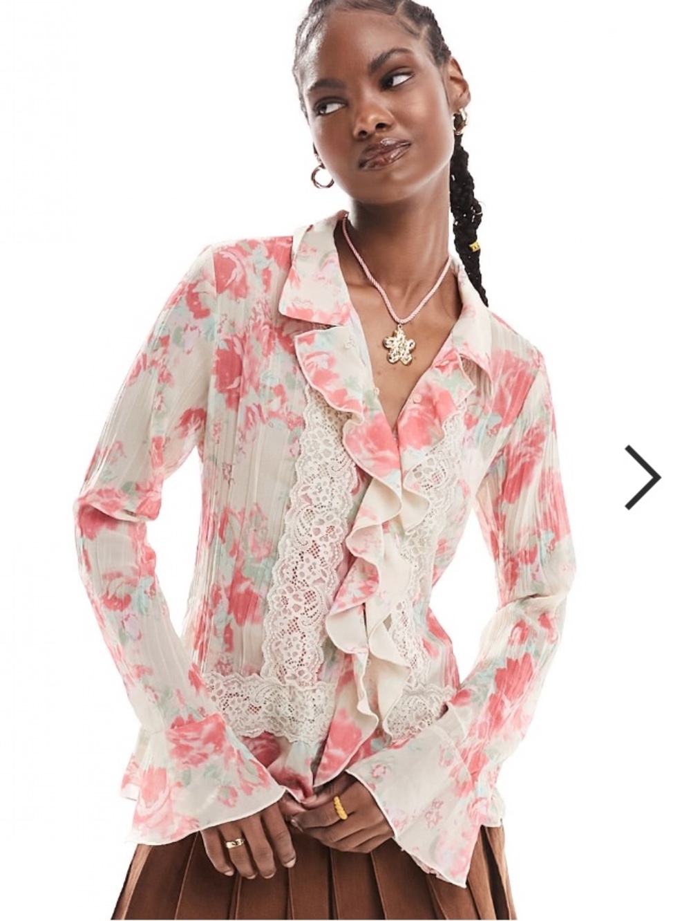Free People XS ivory combo Bad At Love printed blouse - Picture 3 of 6